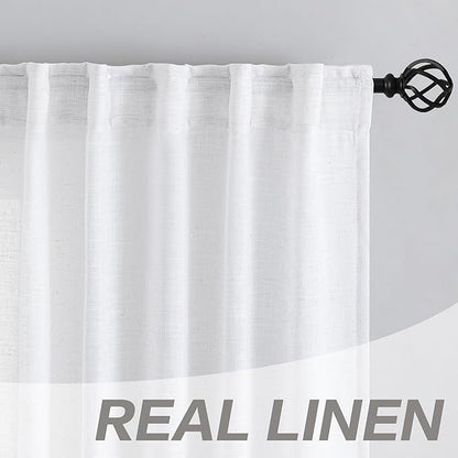 DONREN White Linen Back Tab Curtains 64 Inches Long 2 Panels - Image 7