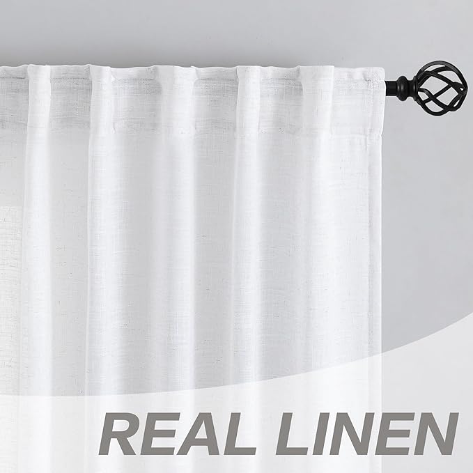 DONREN White Linen Back Tab Curtains 72 Inches Long 2 Panels - Image 7