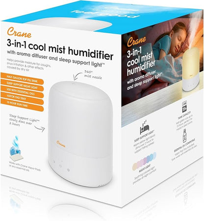Crane Top Fill Mini Humidifier for Bedroom and Nursery 3-In-1 Essential Oil - Image 11