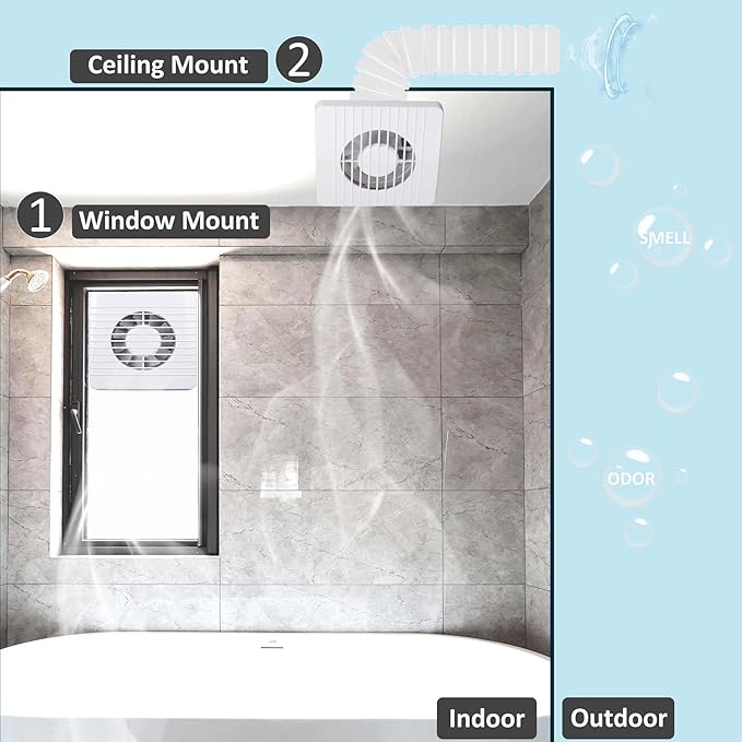 4 Inch Wall-Mounted Exhaust Fan, Small Bathroom Fan, IPX4 55CFM Window - Image 4