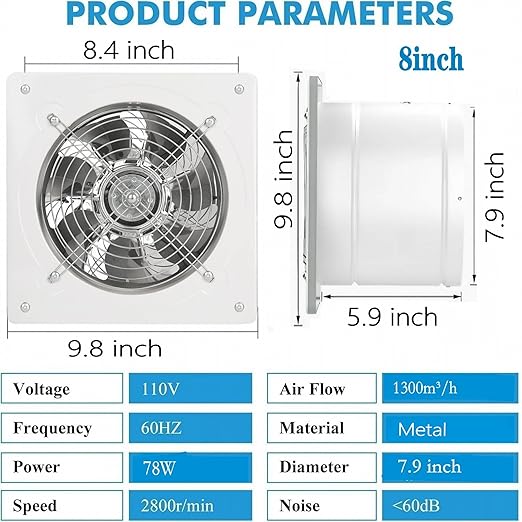 8 Inch Metal Exhaust Fan With Switch - Image 3
