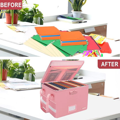 ENGPOW File Box with Lock, Fireproof Document Box with Pockets, Collapsible - Image 7