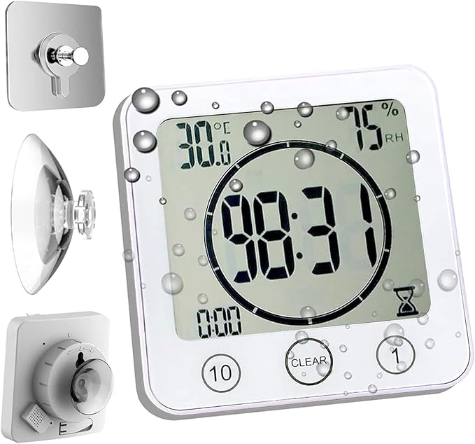 Waterproof Bathroom Wall Clock and Timer, Digital Water Resistant Hanging Timer by HomemelindaExquisiteClock