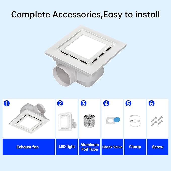 12" Exhaust Fan with Light, 144 CFM Silent Exhaust Fan with 6500K 12W LED Light - Image 3