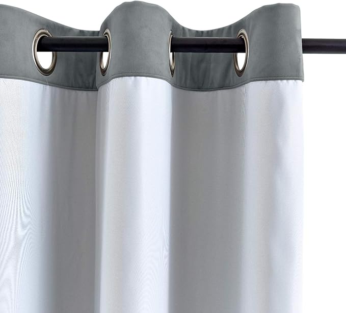 ChadMade Extra Long Blackout Lined Premium Velvet Curtain Natural Grey 72Wx120L - Image 3