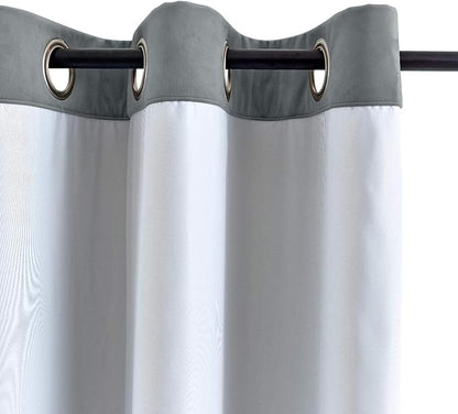 ChadMade Extra Wide Blackout Lined Premium Velvet Curtain Natural Grey 120Wx84L - Image 3