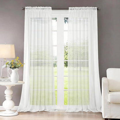 Dreaming Casa Solid Sheer Curtains White Rod Pocket Voile Draperies 84 Inches by DreamingCasa