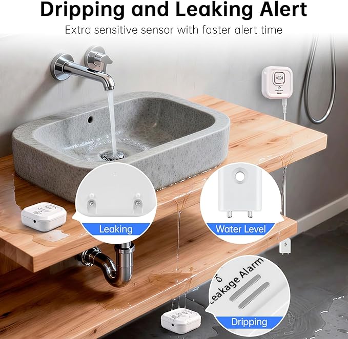 100dB Water Sensor Alarm Water Leak Detector, - Image 2