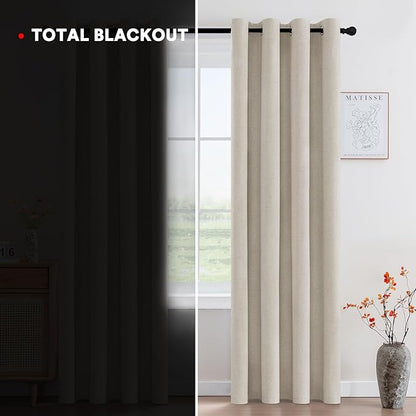 PrinceDeco 100% Blackout Linen Curtains 96 Inch Long Nature Burlap Fabric Black - Image 3