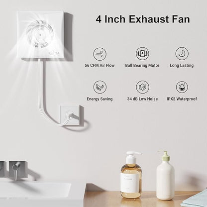 4 Inch Wall Mount Bathroom Exhaust Fan, Plug in Wall Exhaust Fan, 56 CFM Quiet - Image 3