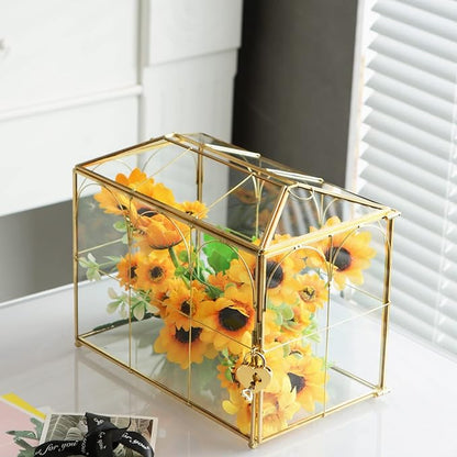 Glass Card Box with Slot, 10.2 inch Large Gold Clear Card Box - Image 4