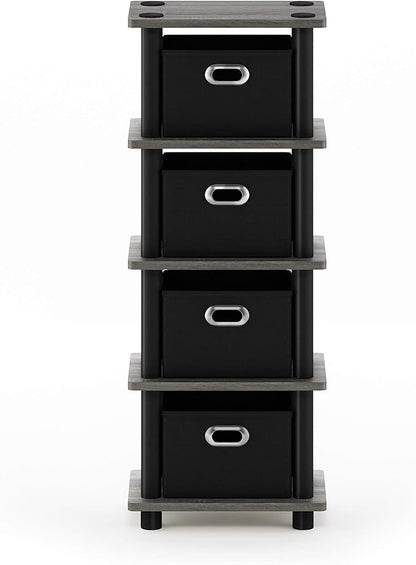 FURINNO Turn-N-Tube LACi 4-Bins System Rack, French Oak Grey/Black - Image 4