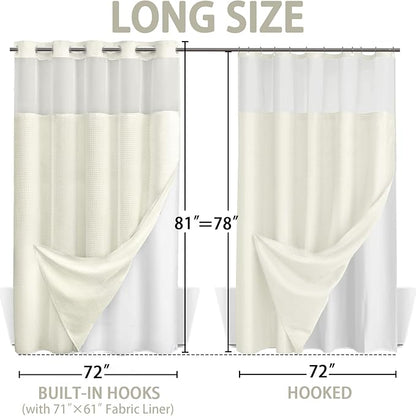No Hook Shower Curtain and Liner Set, Cream Hotel Waffle Shower Curtain - Image 6