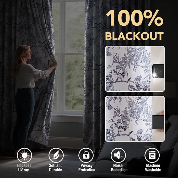 H.VERSAILTEX Floral 100% Blackout Curtains 96 inch Length 2 Panels Patterned - Image 3