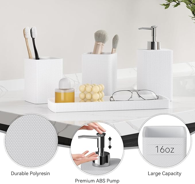 Resin White Bathroom Set, Bath Towel Set, Natural Loofah Sponge, Soap Dispenser - Image 3