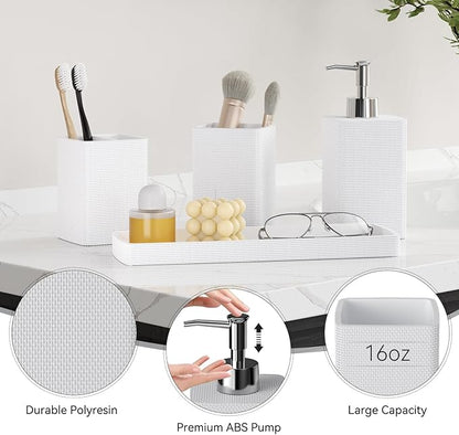 Resin White Bathroom Set, Bath Towel Set, Natural Loofah Sponge, Soap Dispenser - Image 3