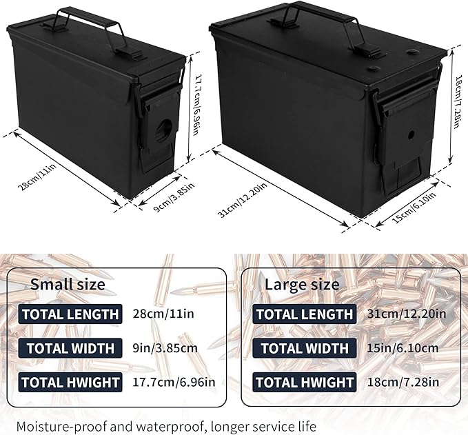 GUGULUZA Metal Ammo Can 30/50 Cal, Lockable Bullet Storage Case, Waterproof & - Image 4