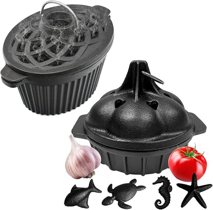 Cast Iron Wood Stove Cooking Bundle, 1.4Qt Steamer/Humidifier + Garlic Roaster by Unknown