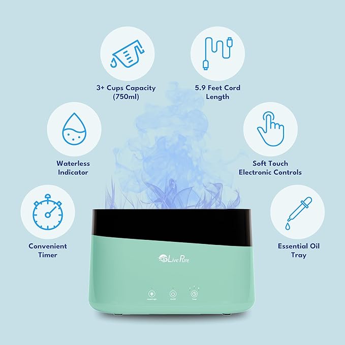LP300HUM LivePure Aqua Flame Ultrasonic Humidifier- Vibration Technology - Image 2