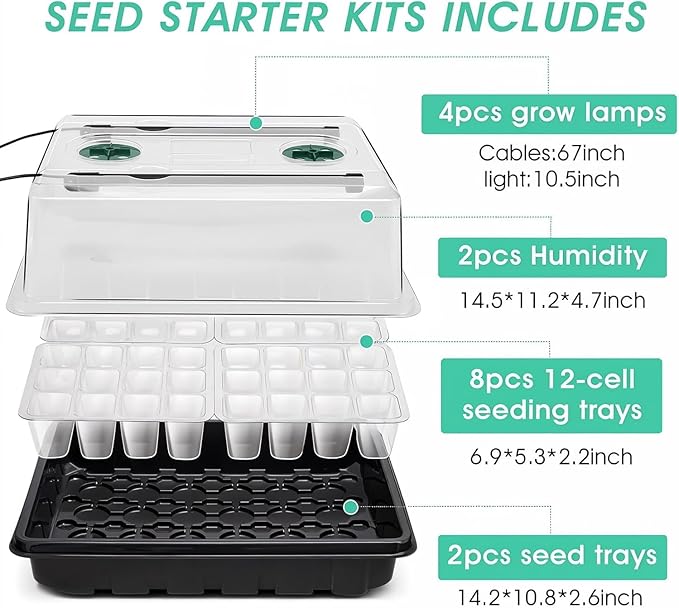 Seed Starter Tray with Grow Light, 192-Cell Seed Starter Kit, Seedling Starter - Image 6