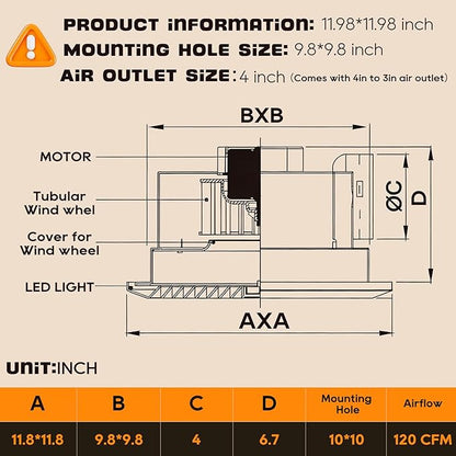Upgrade 12" Ultra Quiet Bathroom Exhaust Fan - Image 8