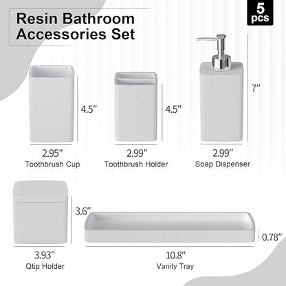 White Bathroom Accessories Set 5 Pieces, Resin Toothbrush Holders Set Complete - Image 7