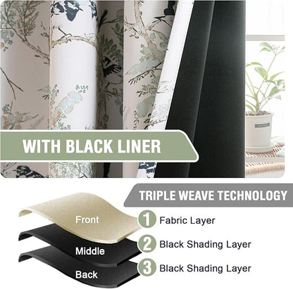 H.VERSAILTEX Floral 100% Blackout Curtains 63 inch Length 2 Panels Set Printed - Image 4