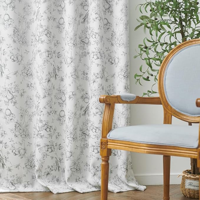 jinchan 95% Blackout Floral Curtains 96 Inches Long, Printed Flower Grey - Image 8