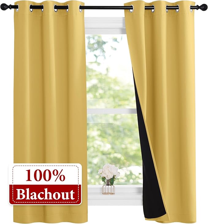 NICETOWN Bright Yellow Full Shade Curtain Panels, Pair of Thermal Insulated & - Image 2