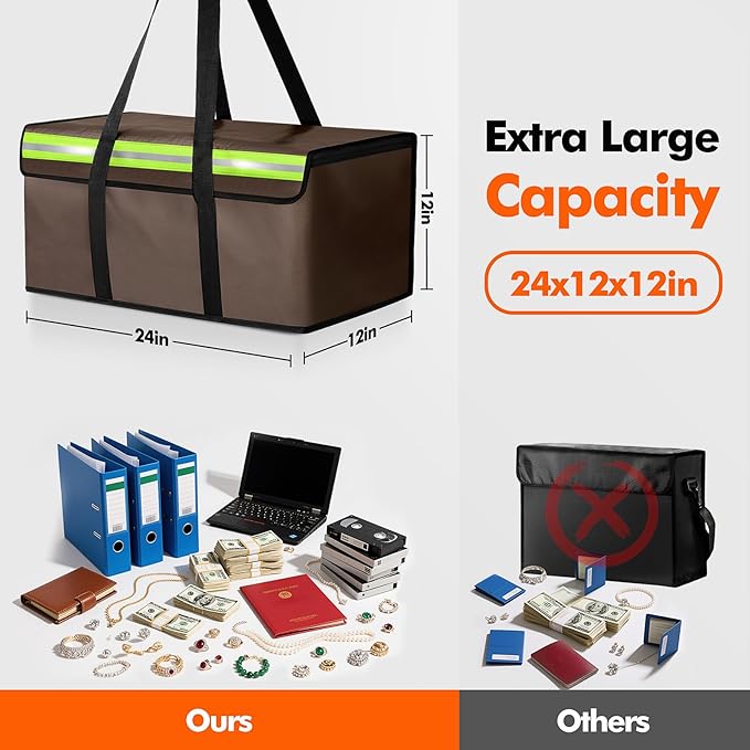 Large Fireproof Document Bags 24x12x12in, Fireproof Document Box - Image 2