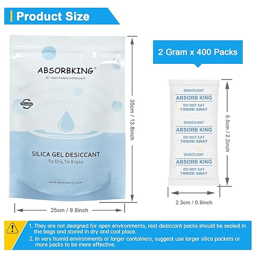 Silica Packets – 2 Gram 400 Packs Silica Gel Packets, Food Grade Desiccant Packs - Image 3