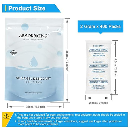 Silica Packets – 2 Gram 400 Packs Silica Gel Packets, Food Grade Desiccant Packs - Image 3
