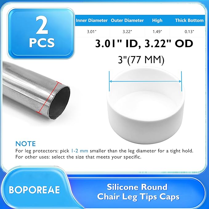 2 Pcs 3" Round Chair Leg Tips Caps, Silicone Rubber Furniture Leg Floor - Image 9