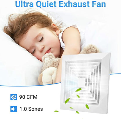 FEITON 90 CFM Bathroom Fan Exhaust Fan Ceiling Mount, 0.95 Sones, Square Quiet - Image 5