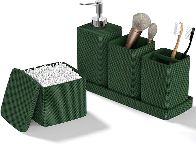Dark Green Bathroom Accessories Set 5 Pieces, Resin Toothbrush Holders Set by LetUsMakeHomeYourFavoriteDestination