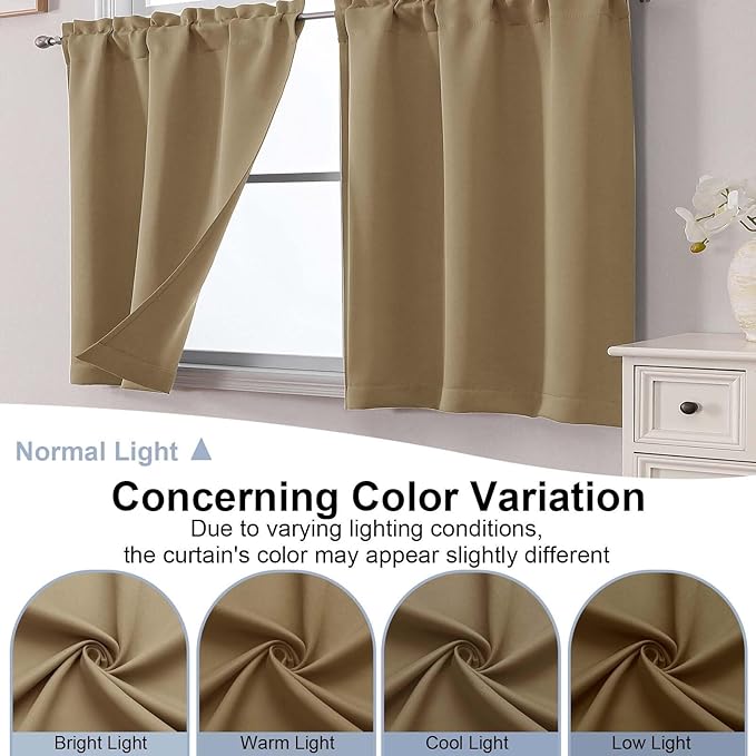 Chyhomenyc Taupe Short Blackout Curtains 36 Inch Length, Small Kitchen Curtain - Image 8