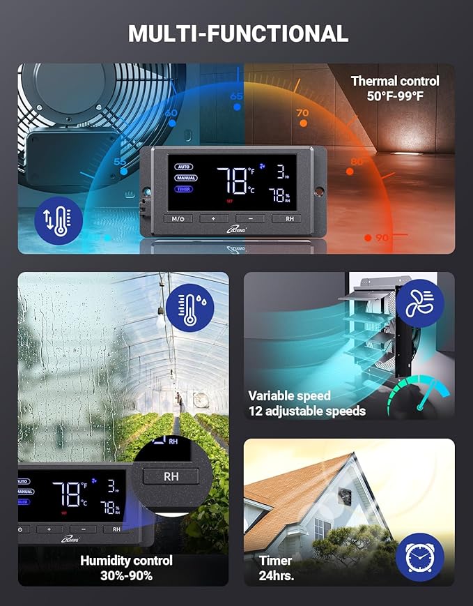 iLIVING 16" Wall Mounted Shutter Exhaust Fan, Automatic Shutter, Temperature - Image 4