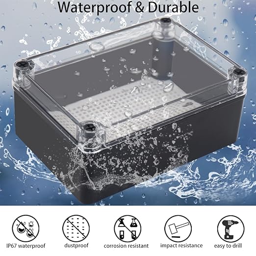 Junction Box, IP67 Waterproof ABS Black Project Box Clear Cover - Image 2