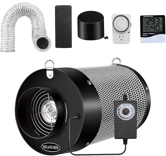 MELONFARM Air Filtration Kit 4", Built-in 14cm Fan Low Nois Carbon Filter by MELONFARM