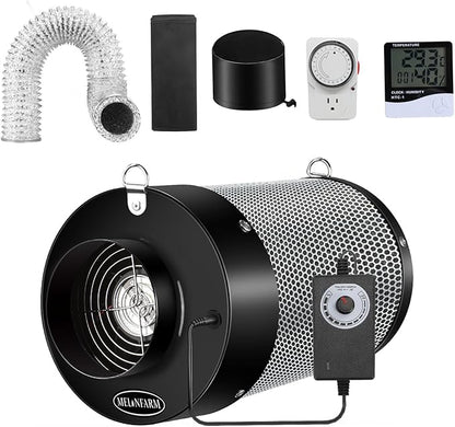 MELONFARM Air Filtration Kit 4", Built-in 14cm Fan Low Nois Carbon Filter by MELONFARM
