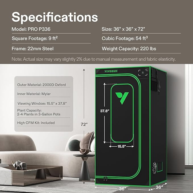 VIVOSUN P336 36"×36"×72" PRO Grow Tent, - Image 9