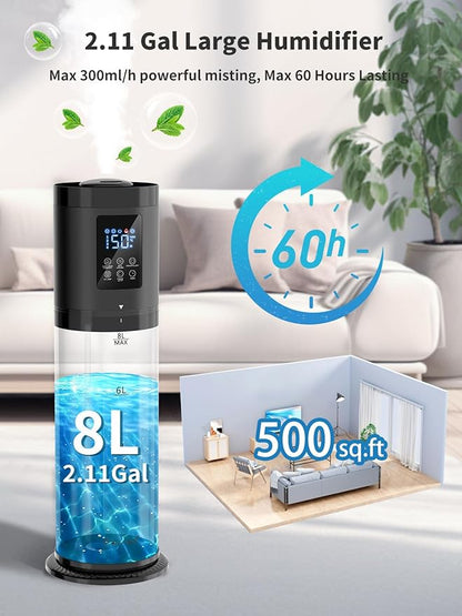 8L Humidifiers for Bedroom, 30dB Quiet, 500ft² Coverage, 60H Runtime, Top Fill - Image 2