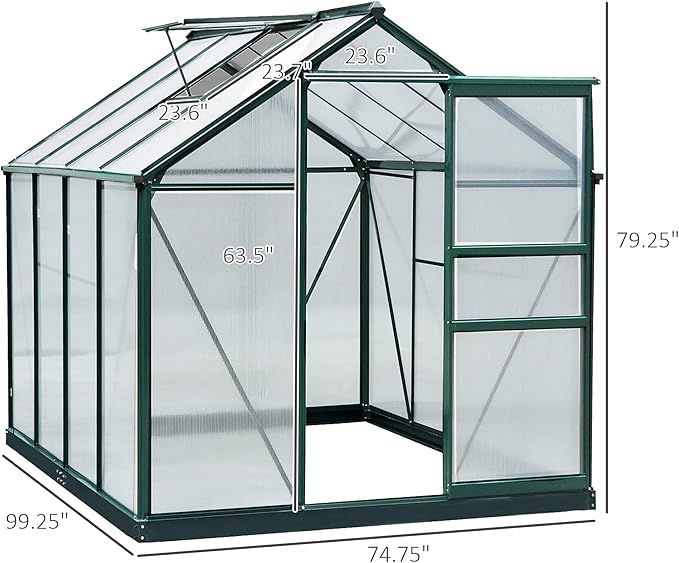 Outsunny 6' x 8' Greenhouse for Outdoors, Polycarbonate Greenhouse - Image 7
