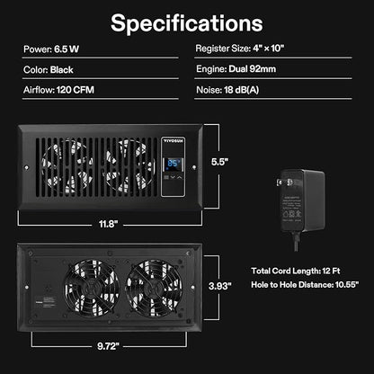 VIVOSUN Quiet Register Booster Fan, Smart Register Vent - Image 8