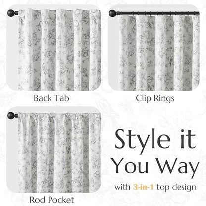 jinchan 95% Blackout Floral Curtains 90 Inch Length, Printed Flower Grey - Image 6