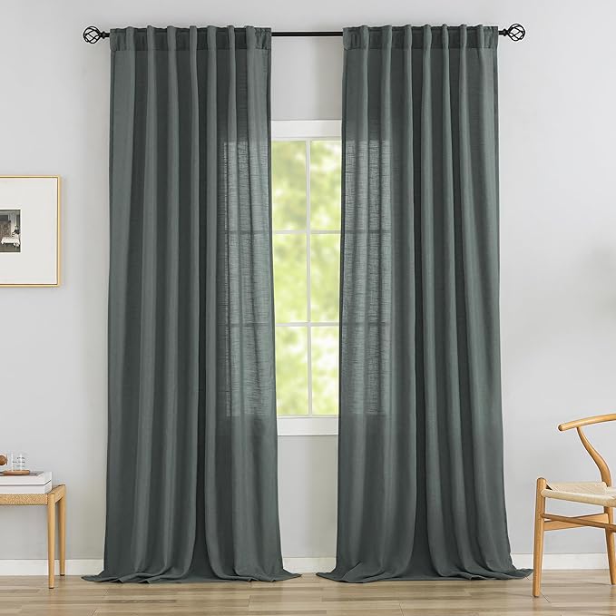 Livingroom 108 Inch Length Linen Textured Curtains by DONREN