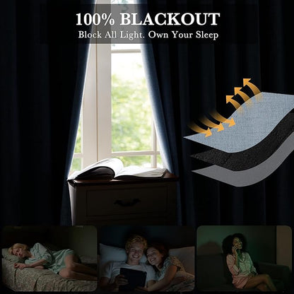 RYB HOME Smoky Blue 100% Blackout Curtains - Image 4