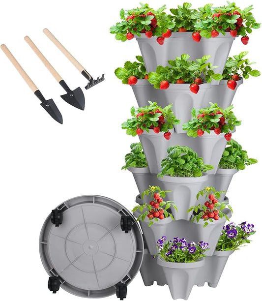 GameXcel Vertical Planter 6 Tier Stackable Planters Garden Planters Strawberry by GameXcel
