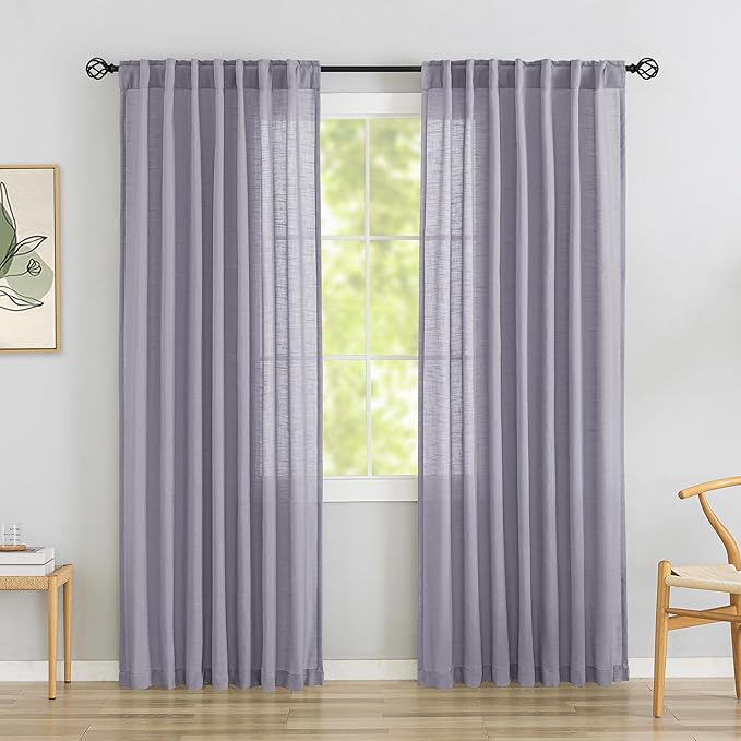 Lavender Purple Linen Back Tab Curtains 90 Inches Long 2 Panels Set by DONREN