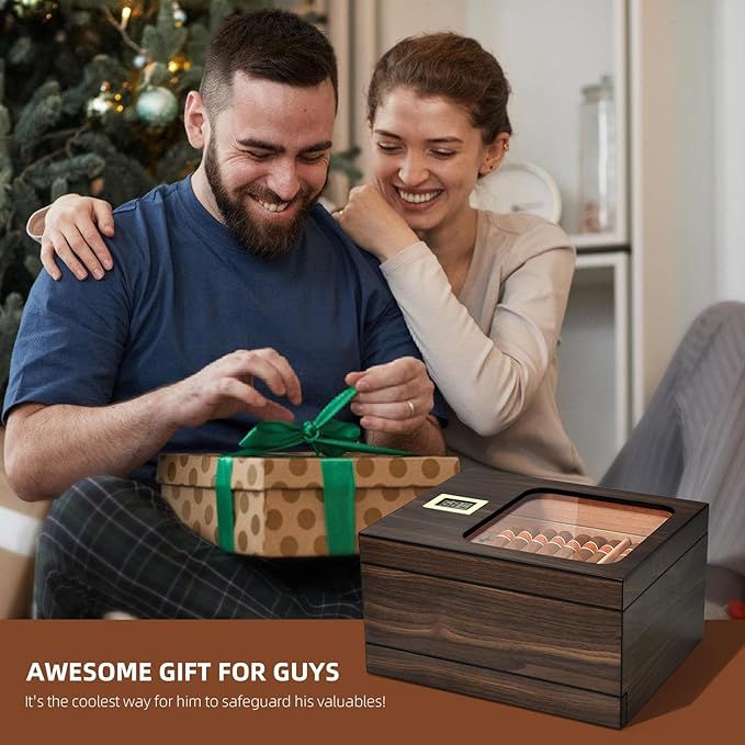 Cigar Humidor, Modern Glass Top Cedar Humidor Cigar Box - Image 6